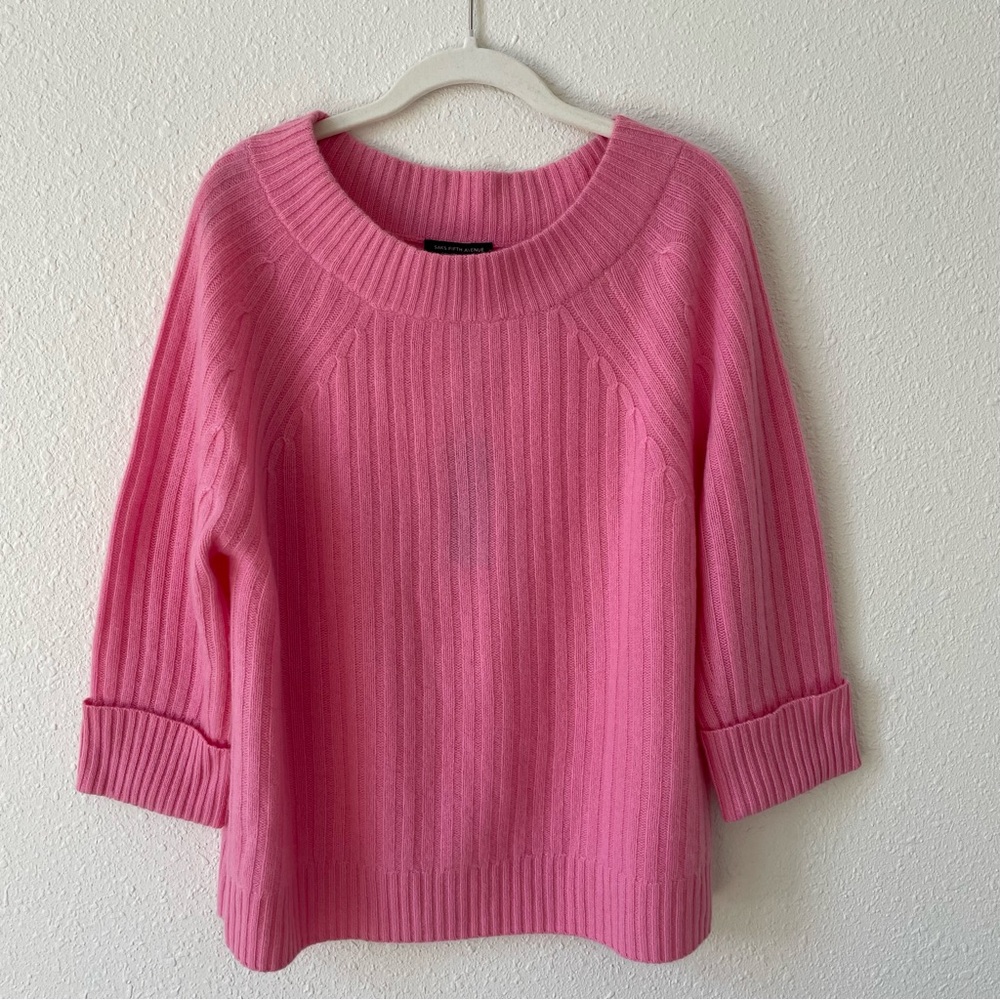 Saks Fifth Avenue 100% Cashmere Boatneck Sweater Rosebud Pink Size Large Luxury